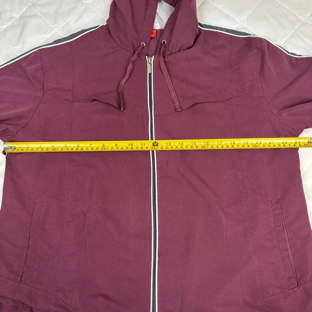East West‎ Women's Burgundy Hooded Zip Jacket XL Mesh Lined Windbreaker